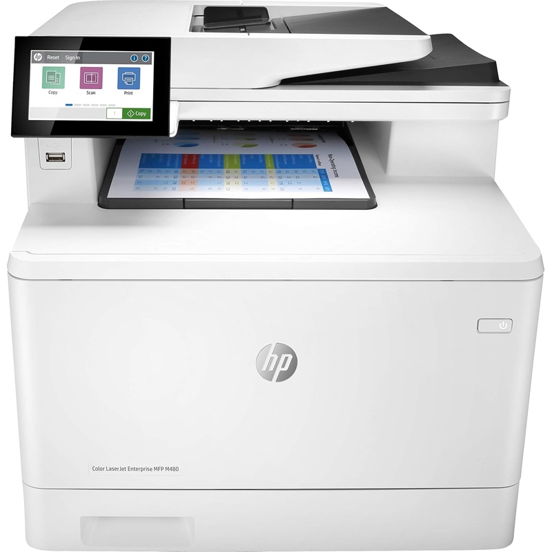 HP duplex M480f multifunction laser printer · 29 ppm mono · USB