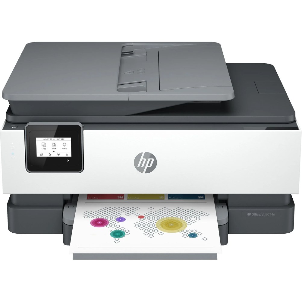 HP OfficeJet 8014e inkjet printer (18 ppm mono · USB)