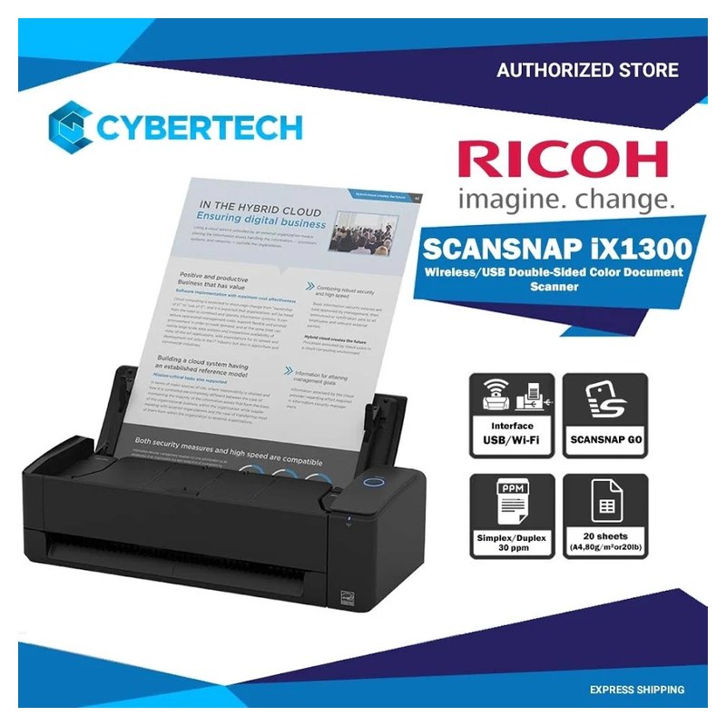Ricoh ScanSnap iX1300 Color Document Scanner, Auto Feeder
