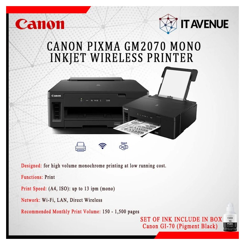 Canon PIXMA GM2070 Monochrome Ink Tank Printer, A4, 4.8 ipm